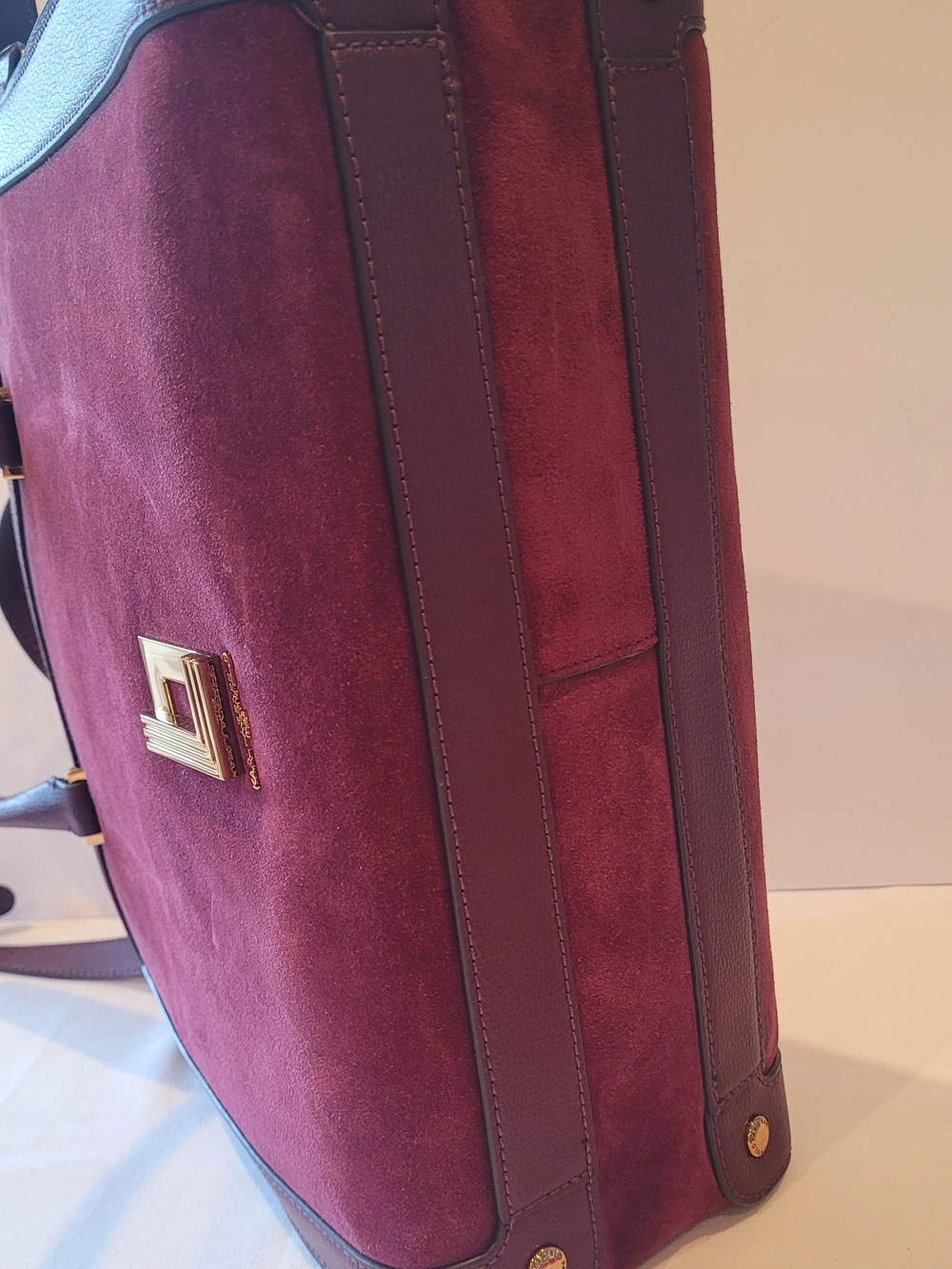 Karl Lagerfeld Plum Suede and Leather Shoulder Satchel - Picture 5 of 8